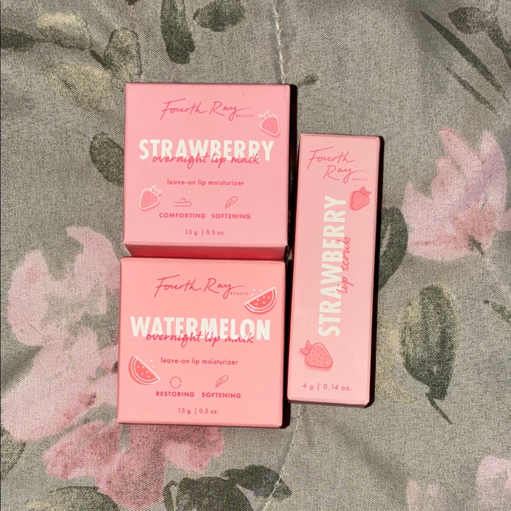 Strawberry & Watermelon Lip Masks and Strawberry Lip Scrub - Pink